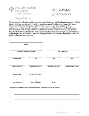 Pamf Sleep Wake Questionnaire Form - Fill and Sign Printable Template ...