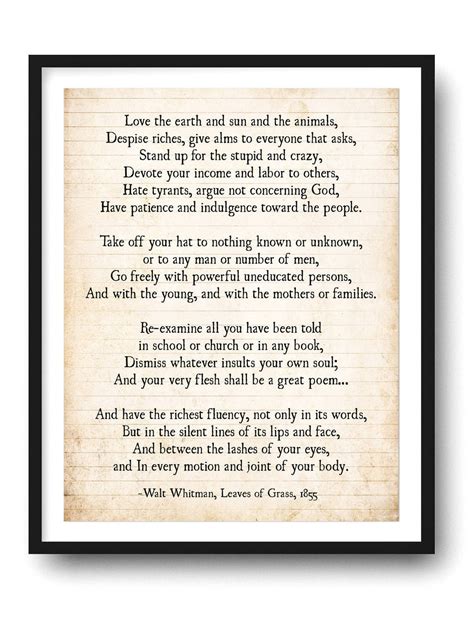 Walt Whitman Art Print, Love the Earth Poem, Whitman Quote Poem, Leaves ...