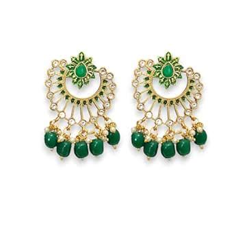 AccessHer Green Gold-Plated Earrings for Women | Meenakari Floral ...