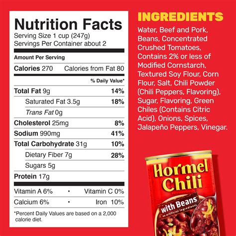 Hormel Chili With Beans Nutrition Label | Besto Blog