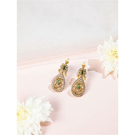 Buy Niscka Gold Plated Emerald Dew Kundan Drop Necklace Set Online