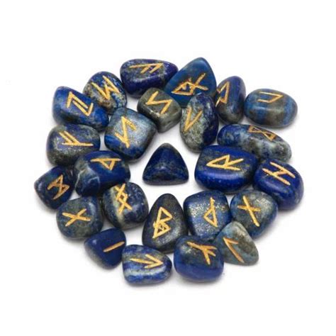 Gemstone Crystal Rune Set - Arham Crystal Lapis Lazuli Tumble Rune Set ...