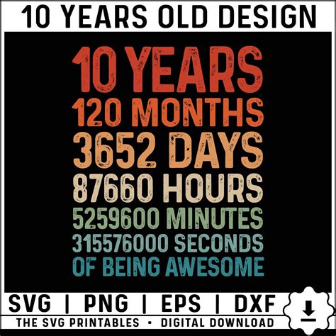 Tenth Birthday Svg Boy, 10 Years Old Svg, 120 Months Ten Years Svg, 10 ...
