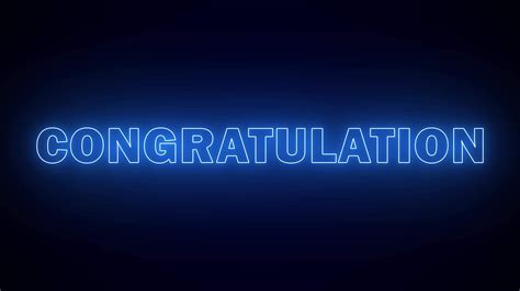 Congratulation animation blue neon sign glowing on black background ...