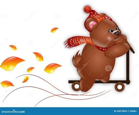 Autumn bear on scooter stock illustration. Illustration of bear - 43873865