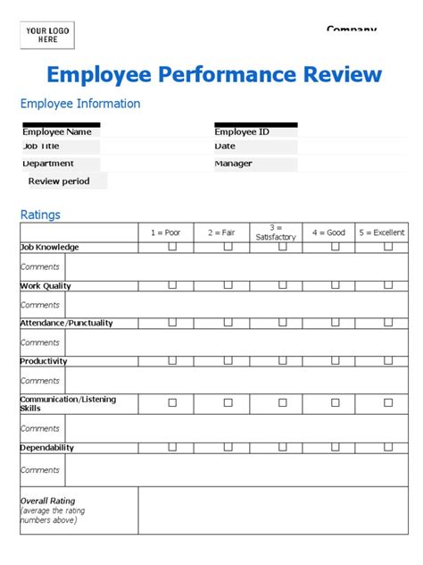 Basic Performance Review Template 的图像结果
