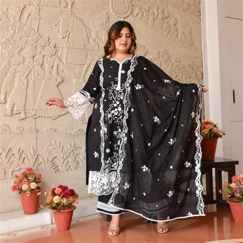 Shambhavi Black & White Embroidered Cotton Suit Set | Meera Creations