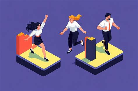 Isometric businessman and woman jumping celebrating | Premium AI ...