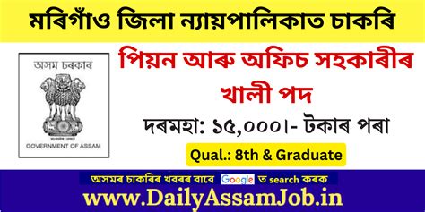 Morigaon Judiciary Recruitment 2024 - 2 Office Assistant & Peon Vacancy ...
