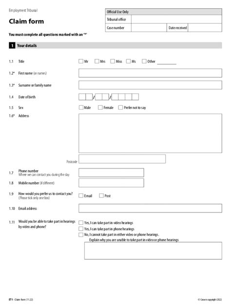 Employment Tribunal Claim Form - Blank Fillable Template | Fill Out ...