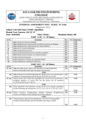Lab Manual DAA - AD3351 - AI&DS III Sem -Regulation 2021 - JAYA SAKTHI ...