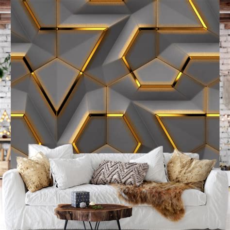 Golden 3D Line Customize Wallpaper – Myindianthings