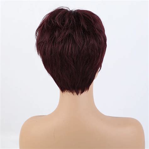 Remy Human Hair Wig Short Straight Natural Straight Bob Pixie Cut Side ...