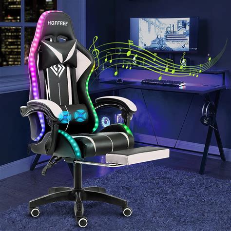 Hoffree RGB Gaming Chair with Bluetooth Speakers and LED Lights ...
