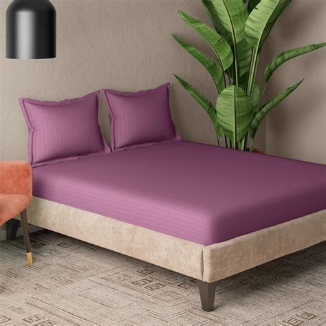 Buy CANNON Broadway Cotton 300TC Striped 3Pcs Super King Bedsheet Set ...