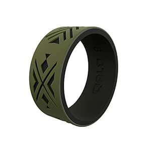 Buy QALO Men's Strata Arrowhead and Fish Silicone Ring, Two Tone and ...