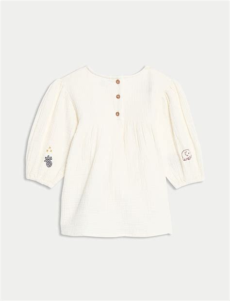 Buy Pure Cotton Embroidered Puff Sleeve Dress (0-6 Yrs) at Marks & Spencer