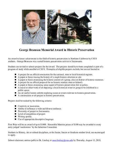 Fillable Online George Bramson Memorial Award in Historic Preservation ...