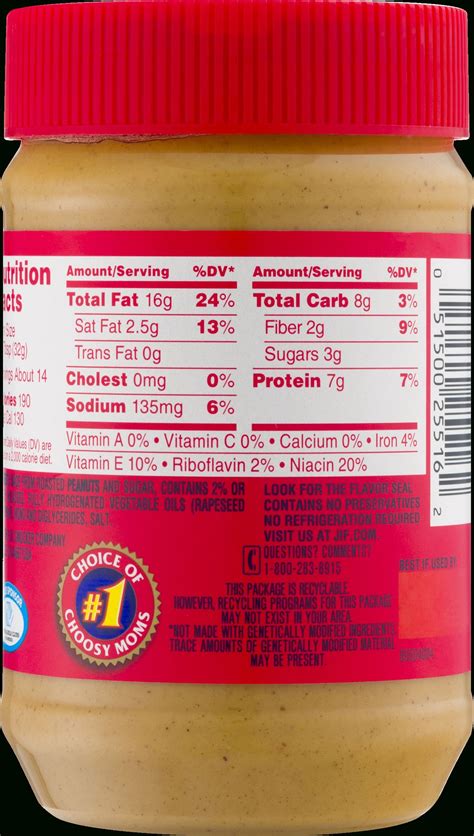 jif creamy peanut butter, 16-ounce – walmart within nutrition label ...