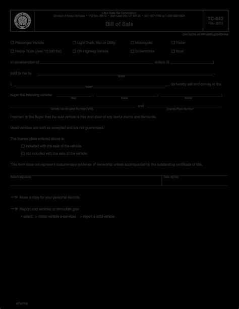 Fillable Utah Motor Vehicle Bill of Sale - PDFliner