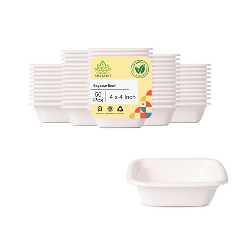 Shrayati Sugarcane Bagasse Square Bowls, 4 inch, 50 Pcs, Biodegradable ...
