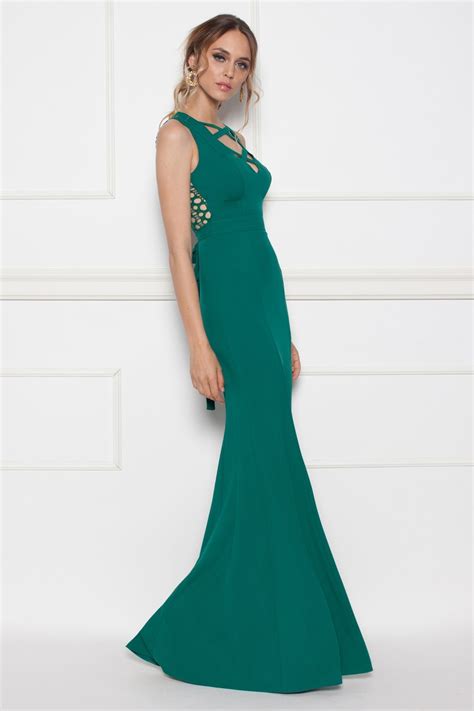 Maxi green dress with lace detail | RS8417 | NISSA