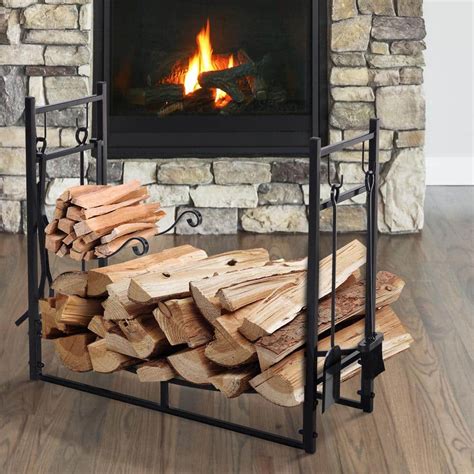 Buy 33 in. L Wrought Iron Indoor Outdoor Fireplace Tool Set Log Rack ...