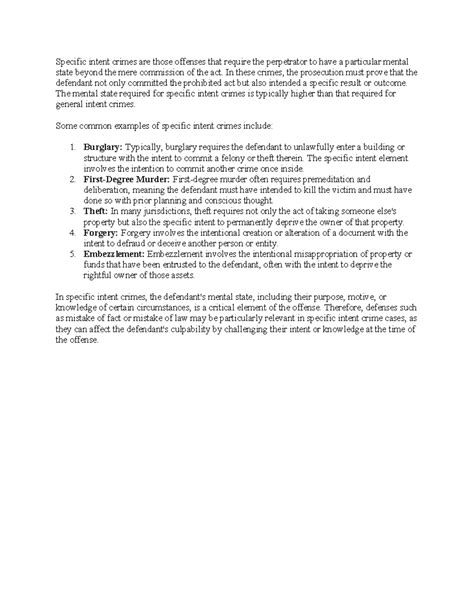 Specific Intent Crimes