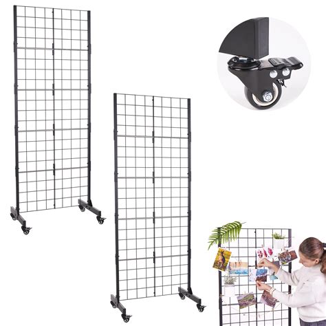 Buy ODOXIA 2-Pack Grid Wall | Black Metal Display Rack with Wheels ...