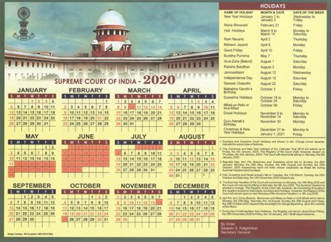 Oregon Supreme Court Calendar - Educational Printable Activities