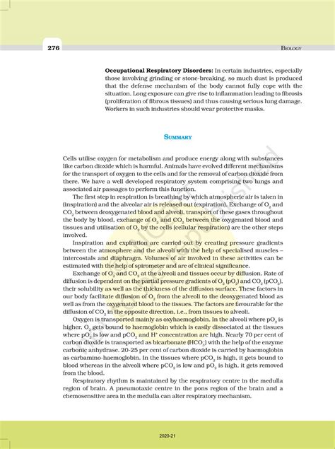 Breathing And Exchange Of Gases - NCERT Book of Class 11 Biology