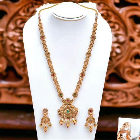 Buy Accessher Matte Gold Plated Antique Statement Necklace Set with ...