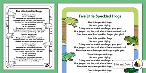 Five Little Speckled Frogs Nursery Rhyme Poster
