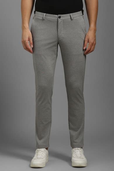 Buy Men Grey Contemporary Fit Textured Flat Front Casual Trousers ...