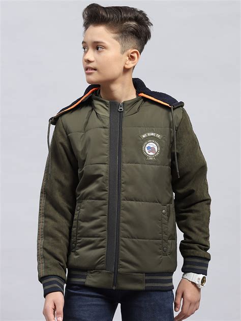 Buy Boys Olive Solid Hooded Full Sleeve Jacket Online in India - Monte ...