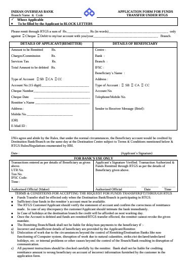 IOB RTGS Form - How to Download IOB RTGS Form?