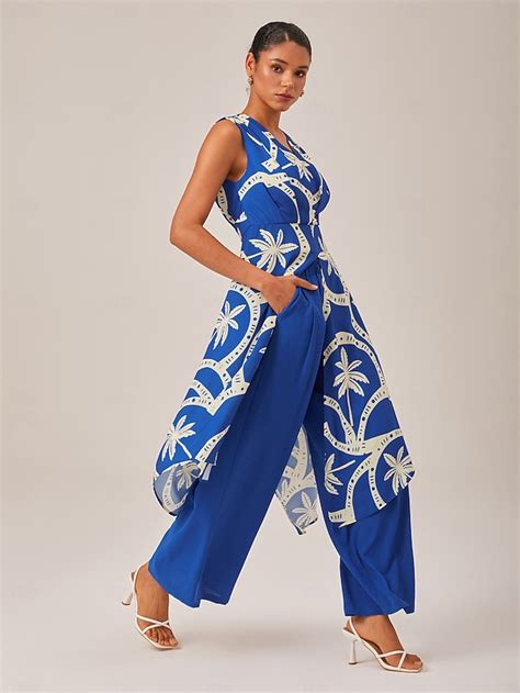 Geometric Print High Slit Beach Long Top 2026 - $91.99