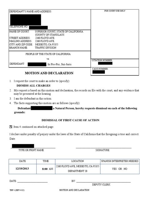 Motion To Dismiss, Traffic Court, Stanislaus County, California | PDF ...