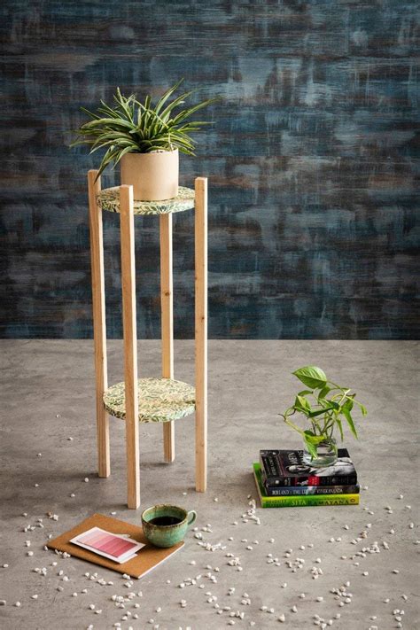 A Tiny Mistake Green Leaves Double Decker Decorative Stand, Wooden ...