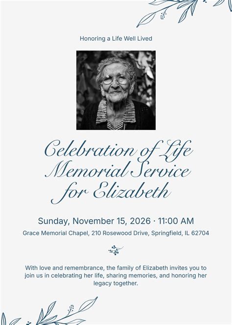 Free Lily Celebration of Life Invitation Template to Edit Online