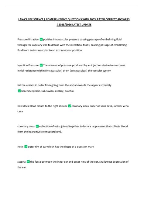 LANA'S NBE SCIENCE | COMPREHENSIVE QUESTIONS WITH 100% RATED CORRECT ANSWERS | 2025/2026 LATEST ...