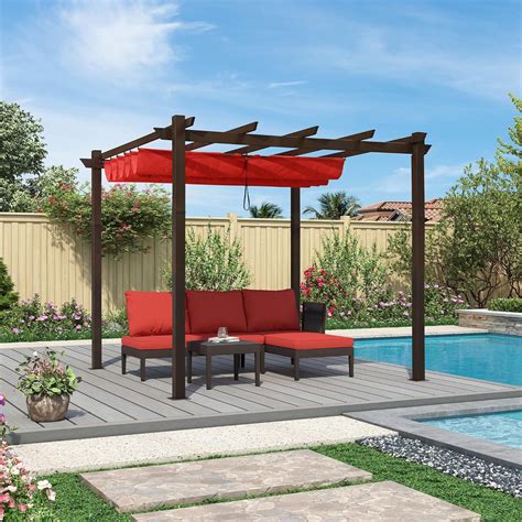 PURPLE LEAF Pergola 10' X 10’ Outdoor Retractable Pergola with Weather ...
