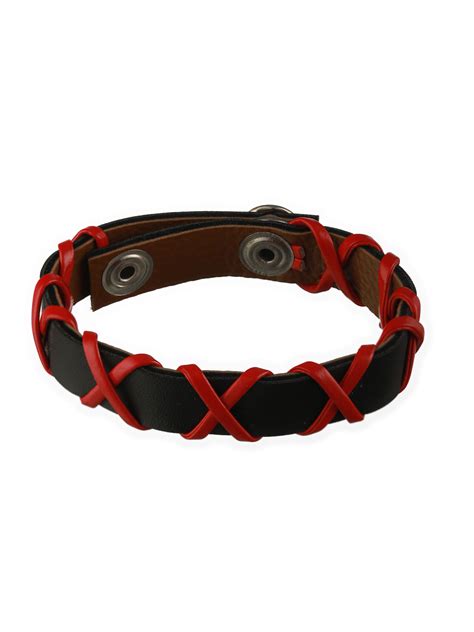 Bold by Priyaasi Black Red Cross PU Wraparound Bracelet for Men
