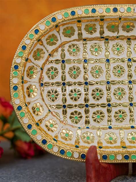 Meenakari Floral Oval Plate - WBG1335 – Wedtree