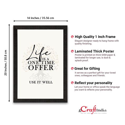 "Life is a one time offer" Motivational Quote Satin Matt Texture UV Art ...
