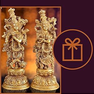Buy Two Moustaches Radha Krishna 15 Inches Brass Statue Pair, Brass 15 ...
