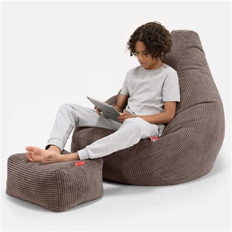 Lounge Pug Kids Gaming Chair Bean Bag Pom Pom Chocolate Highback ...