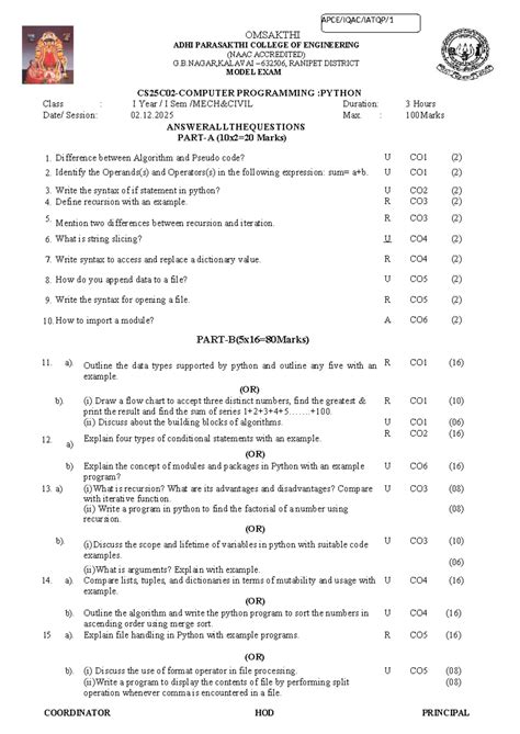 Python I Year I Sem Model Exam Question Set (100 Marks) - Studocu