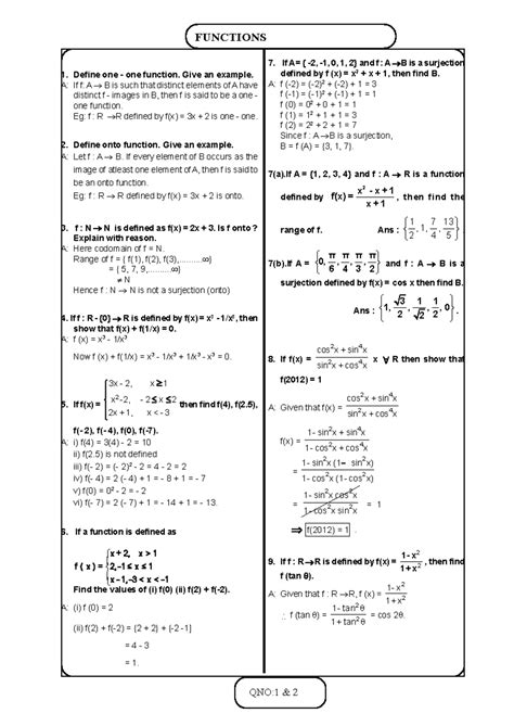 Maths 1A: VSAQs on Functions, Matrices, and Trigonometry Concepts - Studocu