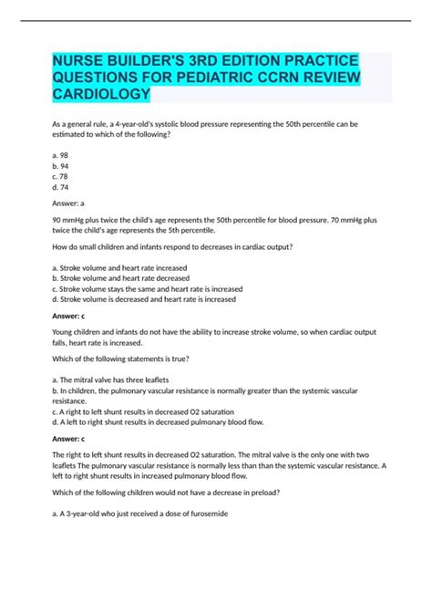 NURSE BUILDER'S 3RD EDITION PRACTICE QUESTIONS FOR PEDIATRIC CCRN ...